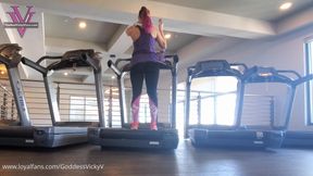 Treadmill creeper watches Vicky workout and gets ignored
