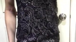 Crossdressing in tight bodycon lace dress