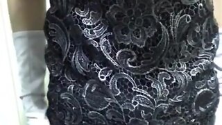 Crossdressing in tight bodycon lace dress