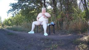 Mother-in-law in the Park Undresses and Masturbates to Orgasm on a Bench