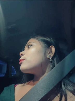 Show Big Boobs in Car When Going to Drive.