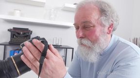 Grey-haired Photographer Seduces Brunette Into Making Sex