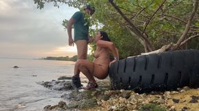 Hot Pregnant Woman Enjoys an Intense on the Beach