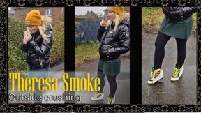 Rare Outdoor Smoking Domination – Theresa Smoke crushes a cigarette in Adidas x Jeremy Scott high heels