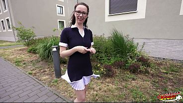 GERMAN SCOUT - Slim and Shy German Glasses Student Girl Ronya Rabe at Casting Fuck