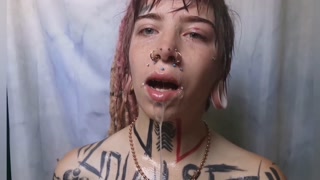 Sewerslut self inflicted struggle tattooed slut swallow a load of soap struggles in the shower