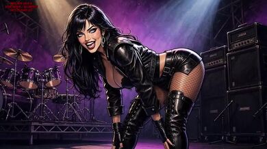 Rock On One Glam Horny Girl In Leather Jacket And Boots