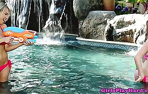 Young lesbian models get dirty in pool