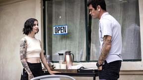 ”Petite waitress Stevie Moon anal fucked by anus client his twin brother”