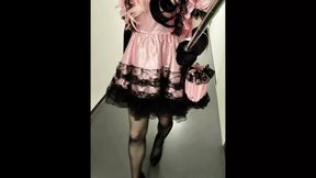 Sissy crossdresser strolling in high heels and flashing
