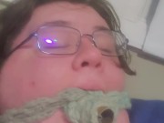 Fat Bastard deeply gagged and masturbating