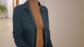 Cheeky hotel corridor flasher shows off her tits and twat