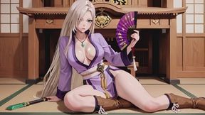 Mistress in Purple! The Golden-Haired Goddess splits her legs in the wooden tub, transitioning from kneeling to side-lying with a wet, teasing gaze.