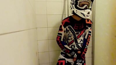 18 Years old Boy take a Shower in MX Gear and Jerk off