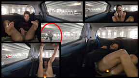 Risky cum in public parking garage &amp; CAUGHT by security!