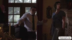 Stepdad surprise his TS stepteen anal birthday gift