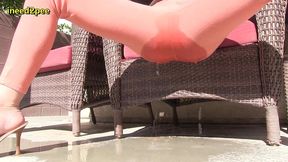 cheyenne jewel pissing orange pants poolside