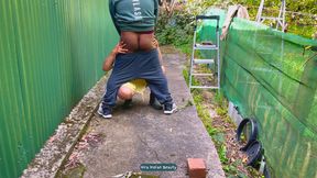 Neighbour Jumping Off Fence for Intense Standing Anal Doggy Fuck and Deepthroat Indian Wife