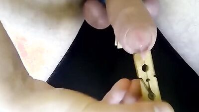 Edging, Balls Tied, Ruined Cum from Clothespin, Polishing