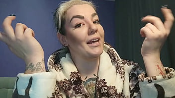 Long and hot sissy training with strap-on and fake cum from busty, tattooed strict Mistress