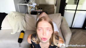 Wanker Jerking Off While Sexy Step Sister Wants to Ride His Cock