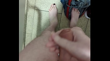 Getting naked and masturbating in public toilet