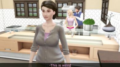 Stepdad fingering stepdaughter in front of stepmother in kitchen