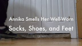 Annika Smells Her Well-Worn Socks, Shoes, and Feet