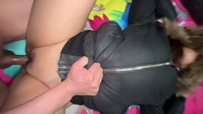 Missionary Sex and Cumshot on Nice Puffy Fur Jacket