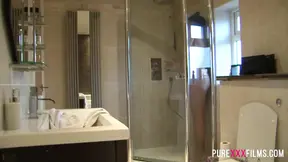Cutie with pigtails gets fucked in the shower