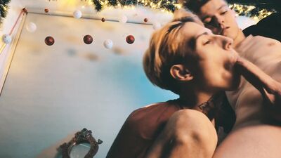 Skinny blond chap is playing with his boyfriend's hard pecker