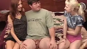 Two stunning lesbians finish off a small cock with double pussy licking