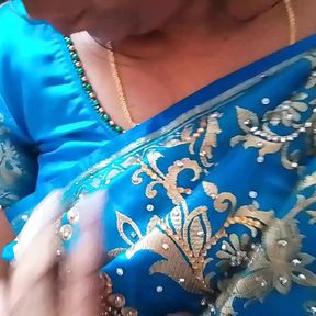 Indian housewife having sex with her husband wearing saree