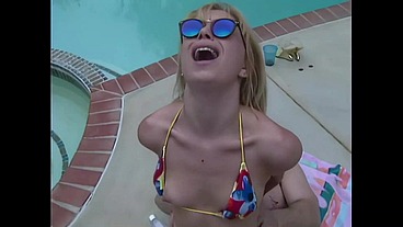 Very slutty blonde fucked in the pool
