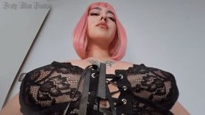 Cruel giantess on high heels own and dominate a poor tiny man