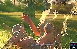 Petite MILF Lily Chey outdoor striptease and posing