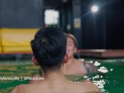 Asian boys Titus low and Tyler Wu flip fucks in the pool