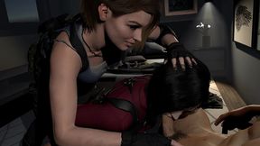 jill valentine helps ada wong have a threesome