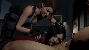 jill valentine helps ada wong have a threesome