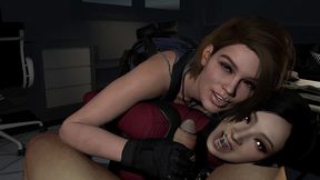 jill valentine helps ada wong have a threesome