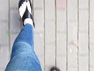 I walk around and show off my feet in hot platform flip flops