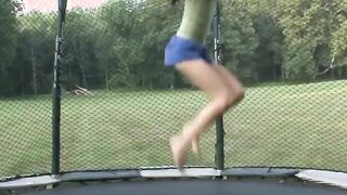 Slim 18 yo Yo Jumps on Trampoline and Masturbates