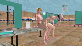 Animated 3D Shemale Porn - a Beautiful Shemale Riding a Strap-on Dick Worn by a Gorgeous Female in Her Ass in Locker Room