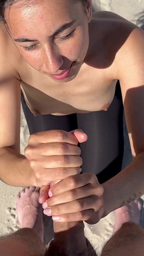 POV: Dick Sucked with a Handjob on a Golden Sand Beach