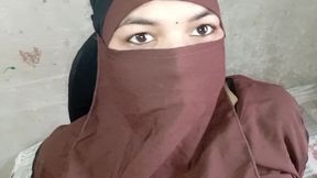 Intense POV with curvy hijab wife in hotel room