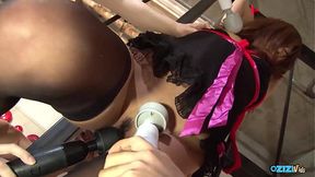 Asian girl's big clit and points played with in a group setting