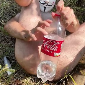 Outdoor Anal Play with Bottle Full of Water Cocacola