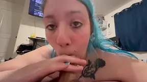 Sucking him off until he gives me a HUGE cumshot