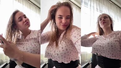 Help Me Unbutton This Hot Blonde With Stunning Natural Tits While She Jerk Off