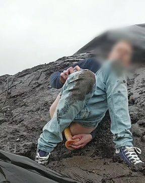 Dirty Twink with Dildo and Sneakers in the Mud